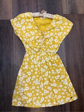 Roxy yellow floral summer dress tie up small